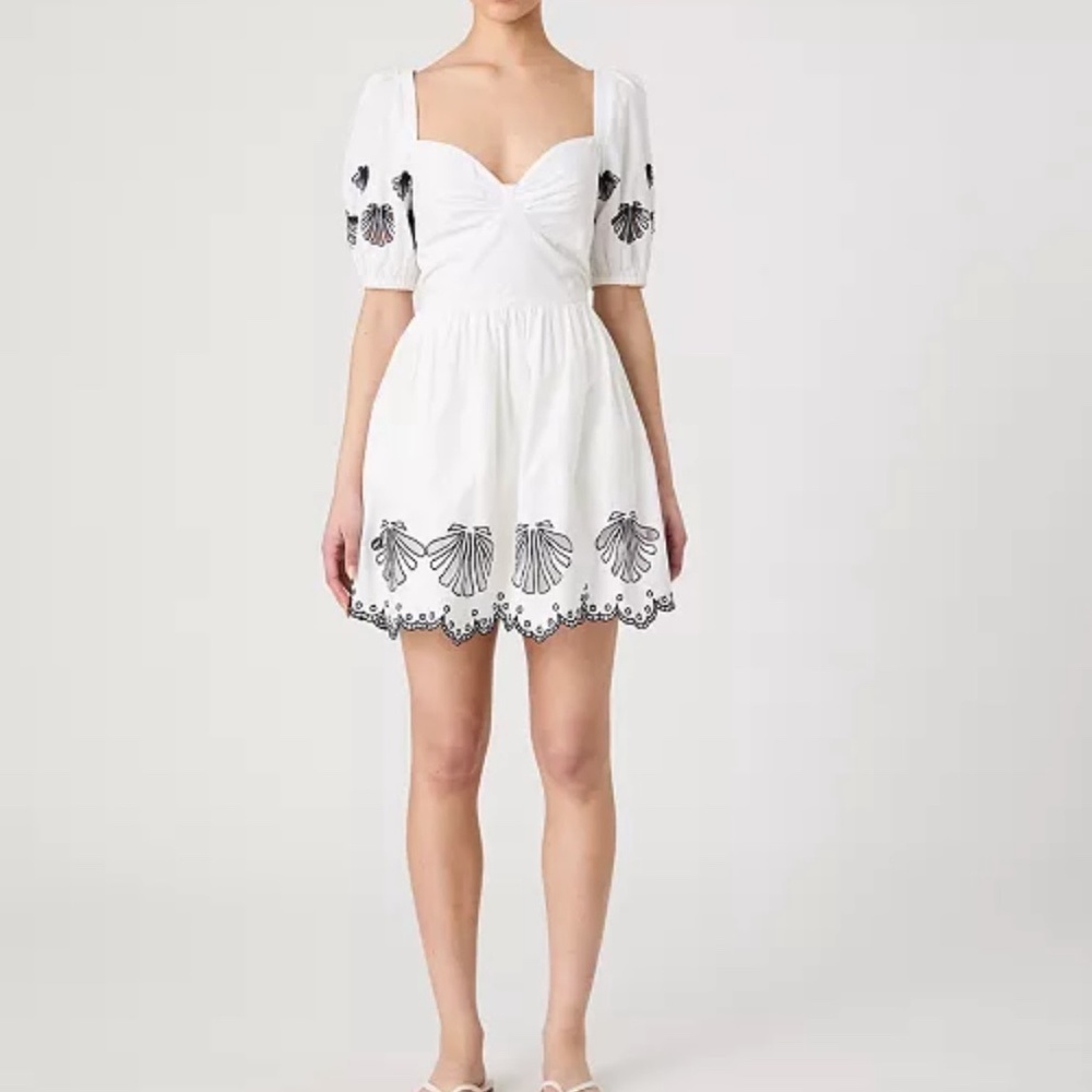 French Connection Cambria Cotton Anglaise Dress Linen White/Black NWOT